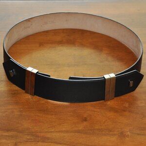 Brioni Black Leather Adjustable Wide Hip Belt Silver Tone Hardware Italy 80